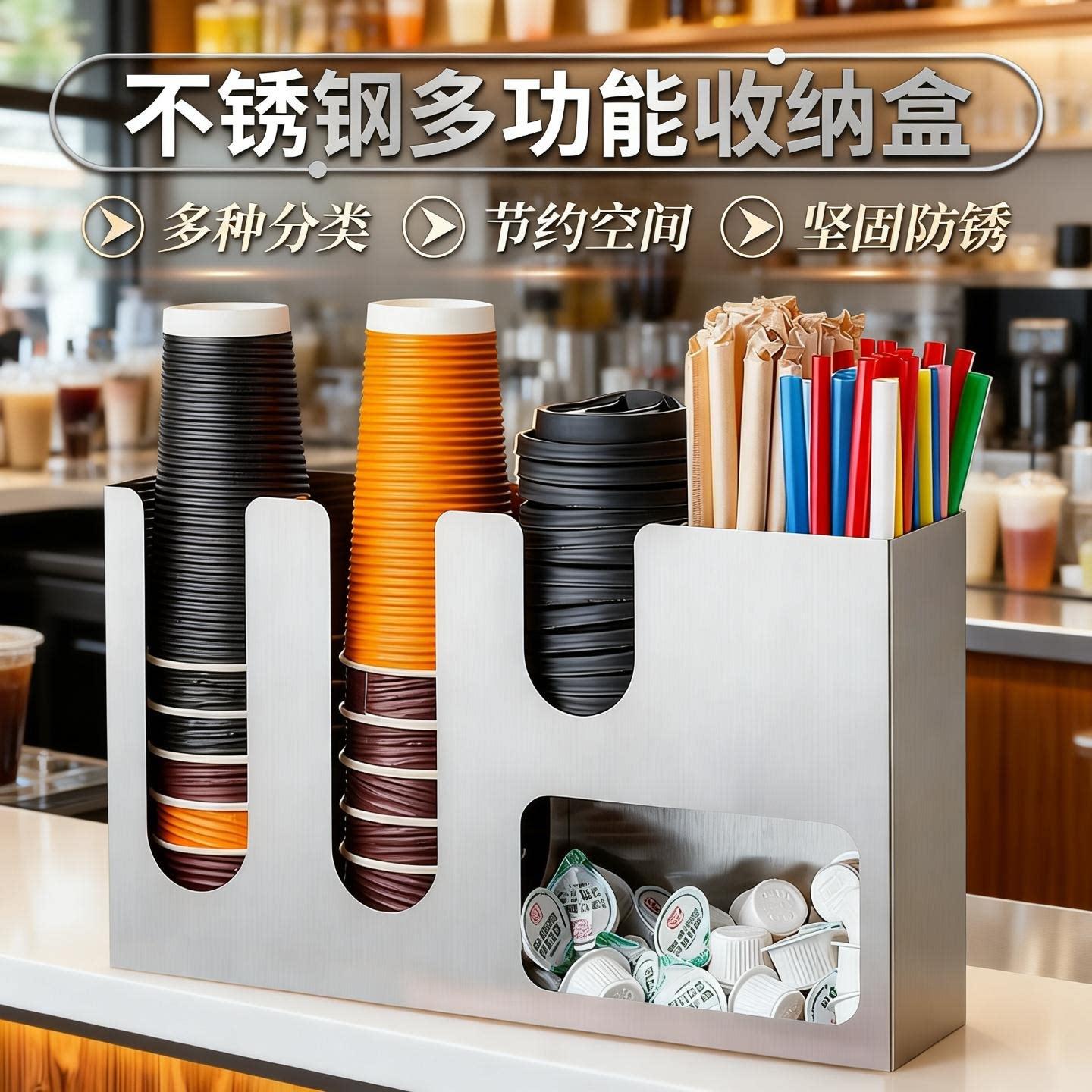 一次性纸杯架取杯架咖啡店吧台置物架子高端多功能奶茶收纳盒商用
