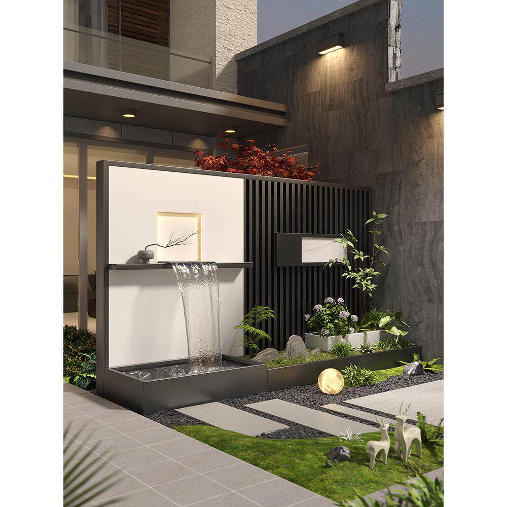 户外不锈钢水幕墙流水景墙露台庭院花园隔断水池鱼池循环瀑布定制