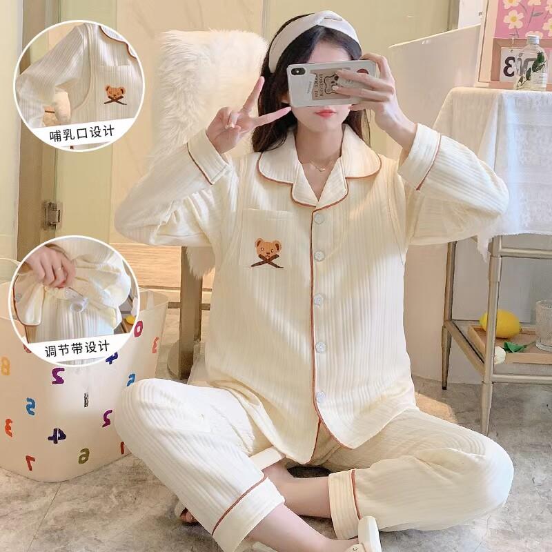 月子服秋冬加厚三层空气夹棉10月份11产后哺乳哺乳期孕妇睡衣套装