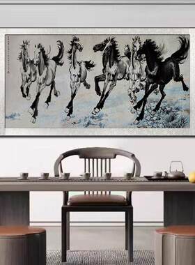徐悲鸿国画 画八骏图新中式骏马到功成挂画 画高清微喷覆刻客厅装