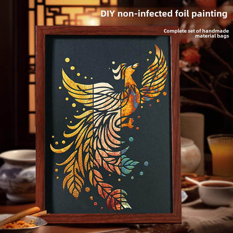 烧箔画非物质文化遗产手工DIY金箔银铜箔中国画儿童艺术绘画着色