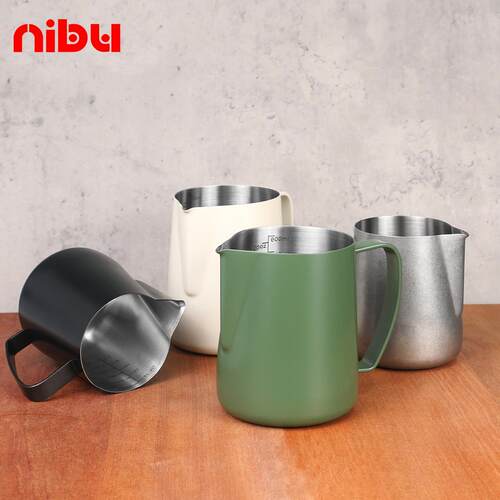 nibu尼布拉花缸不锈钢304奶泡壶尖嘴杯600带刻度奶缸拉花缸奶泡杯