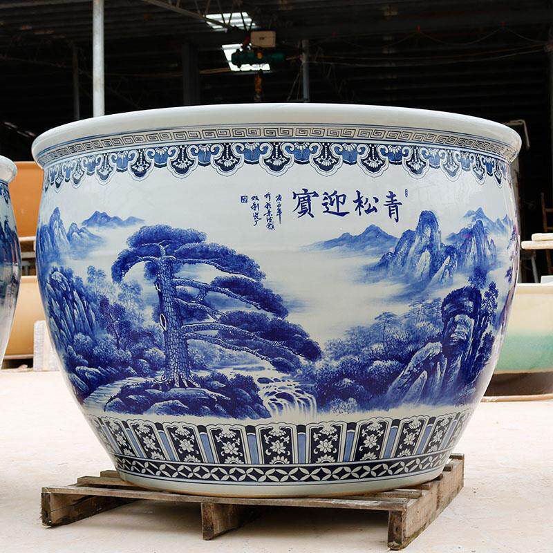 庭院大缸景德镇陶瓷鱼缸特大号水缸大型老式青花瓷缸荷花缸睡莲缸