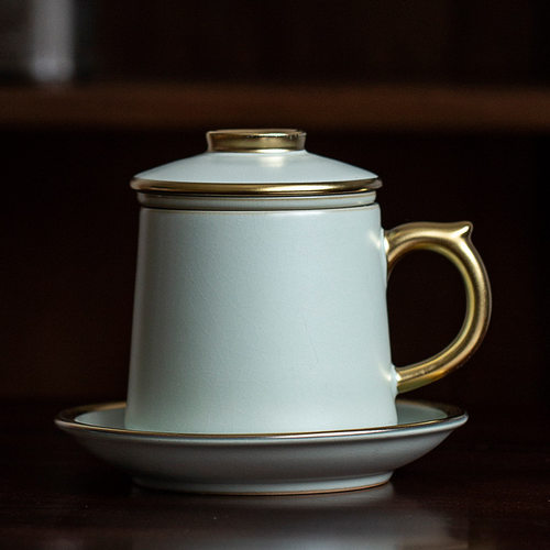 汝道 汝窑茶杯单杯办公室泡茶个人陶瓷茶水分离杯老板杯过滤杯子