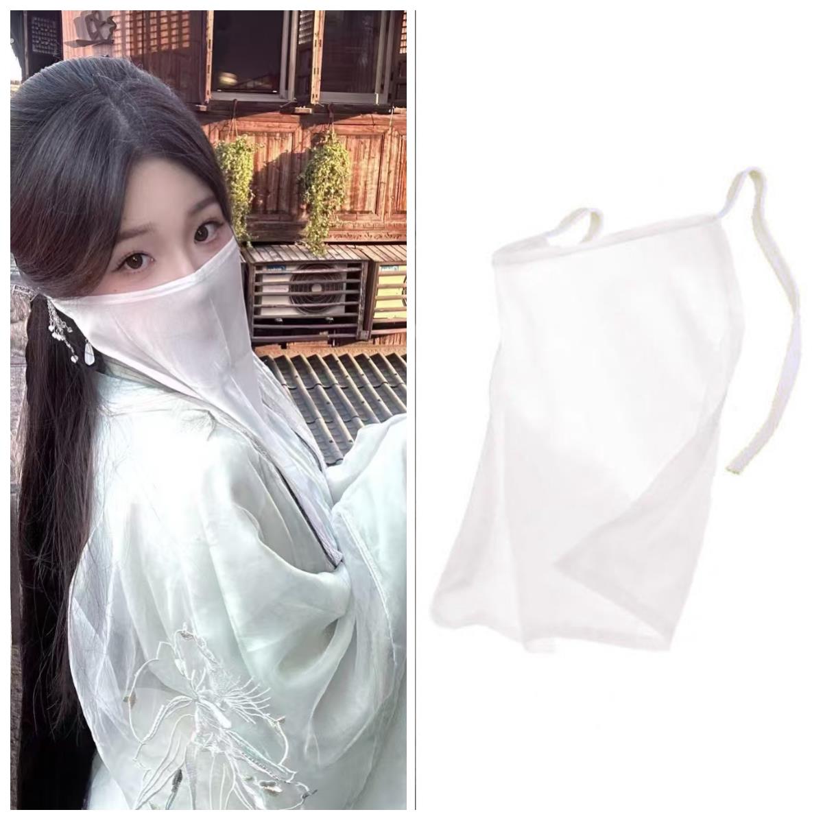 古风超仙白纱半遮面帘面纱女古装汉服神秘遮脸纱新款防晒高档透气