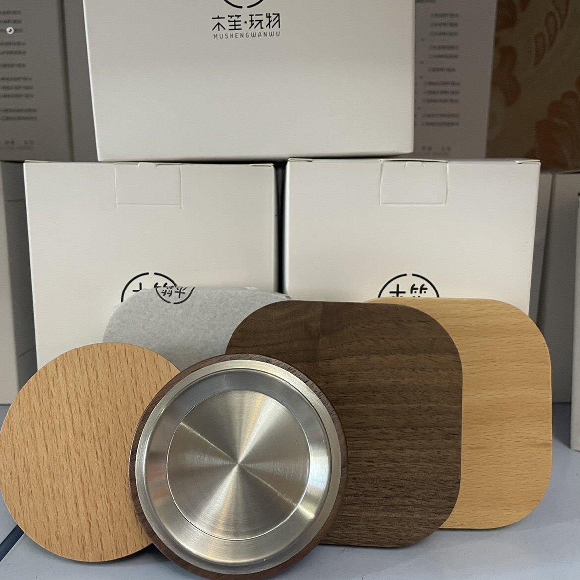 黑胡木榉木杯托杯垫木托杯盖不锈钢杯盖杯子盖子