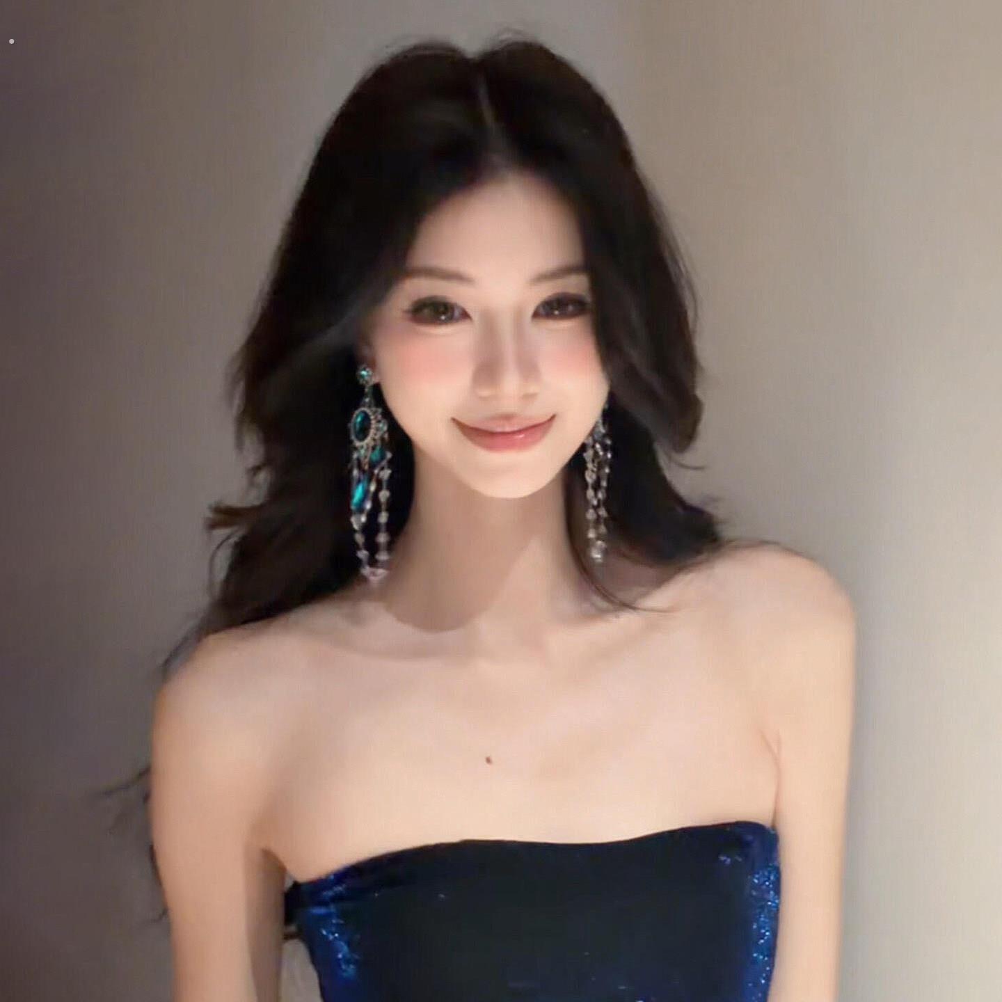 宫廷风重工蓝宝石耳环复古夸张耳饰女气质高级感锆石流苏长款耳坠