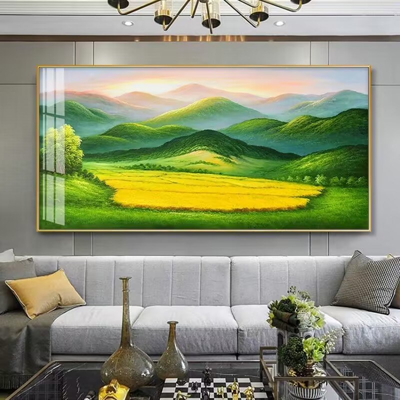 田园风景客厅装饰画欧式酒店房间山水挂画沙发背景墙横版大气壁画