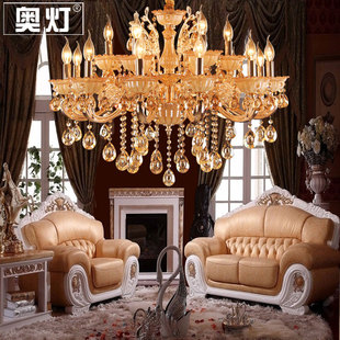 奥灯欧式 楼客厅餐厅灯饰1103 锌合金玉石蜡烛水晶吊灯别墅双层复式