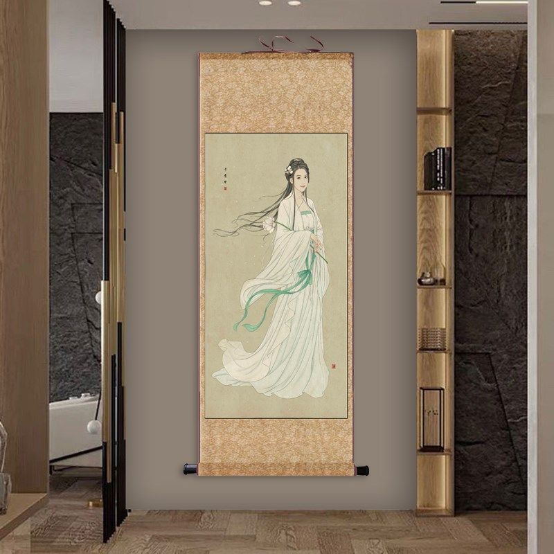 读书仕女仿古卷轴定制丝绸壁画丝绸国画卷轴画学院办公室装饰挂画