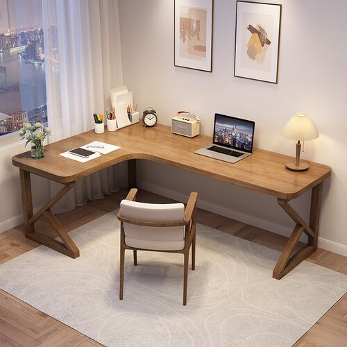 全实木L型书桌靠墙角小户型电脑桌台式卧室工作台家用拐角办公桌