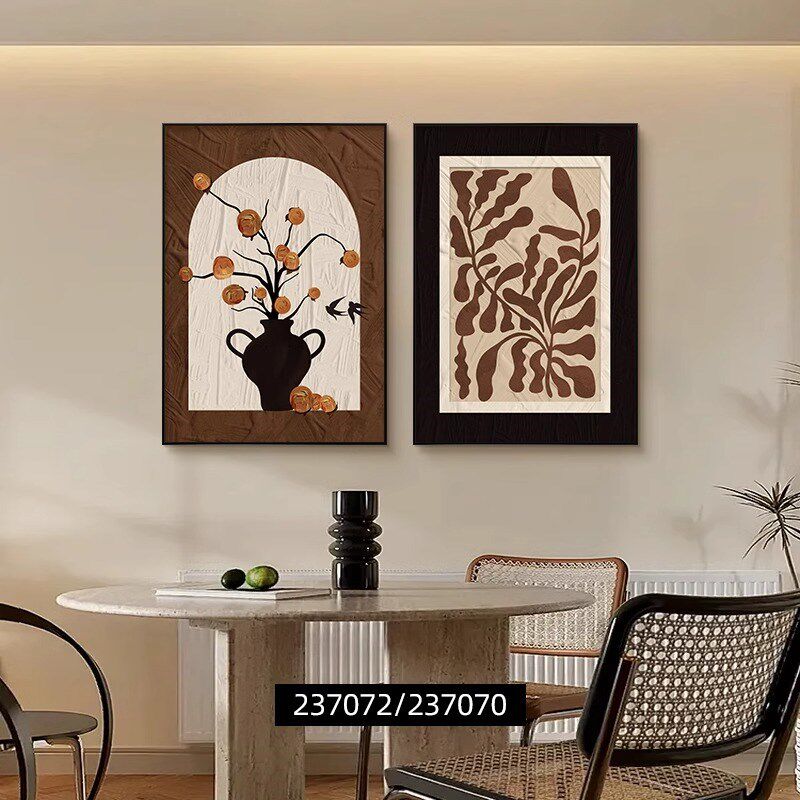 法式中古风餐厅装饰画2024新款客厅餐桌背景墙挂画高级感双联壁画
