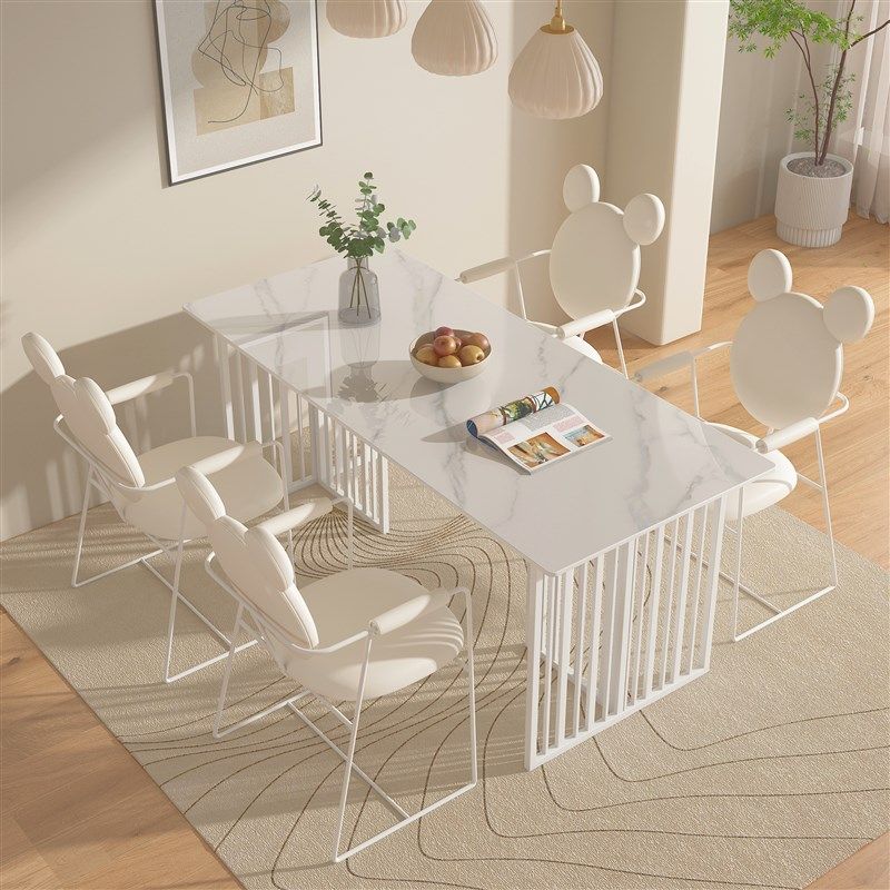 法式奶油风家用白色岩板餐桌椅现代家居极简长方形餐厅吃饭桌椅子,住宅家具,岩板餐桌,淘宝优惠券,粉丝福利购,淘宝优惠卷