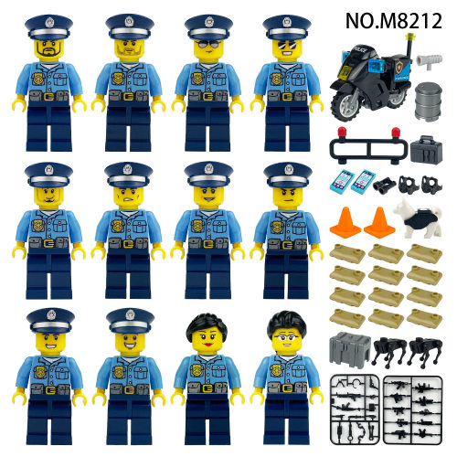 跨境批发M8212 M1611 M8140 M8261治安警察积木人仔拼装玩具袋装