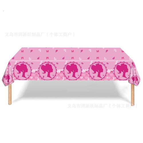 粉色芭比公主主题一次性桌布餐布节日生日派对装饰道具布置用品