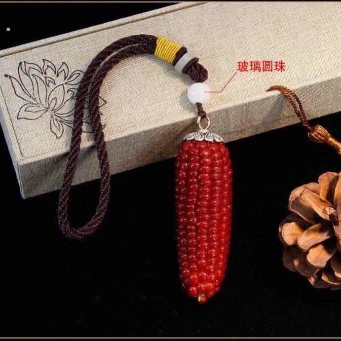文玩玉米手把件盘玩手串迷你红色挂件车挂饰创意配饰解压天然苞米