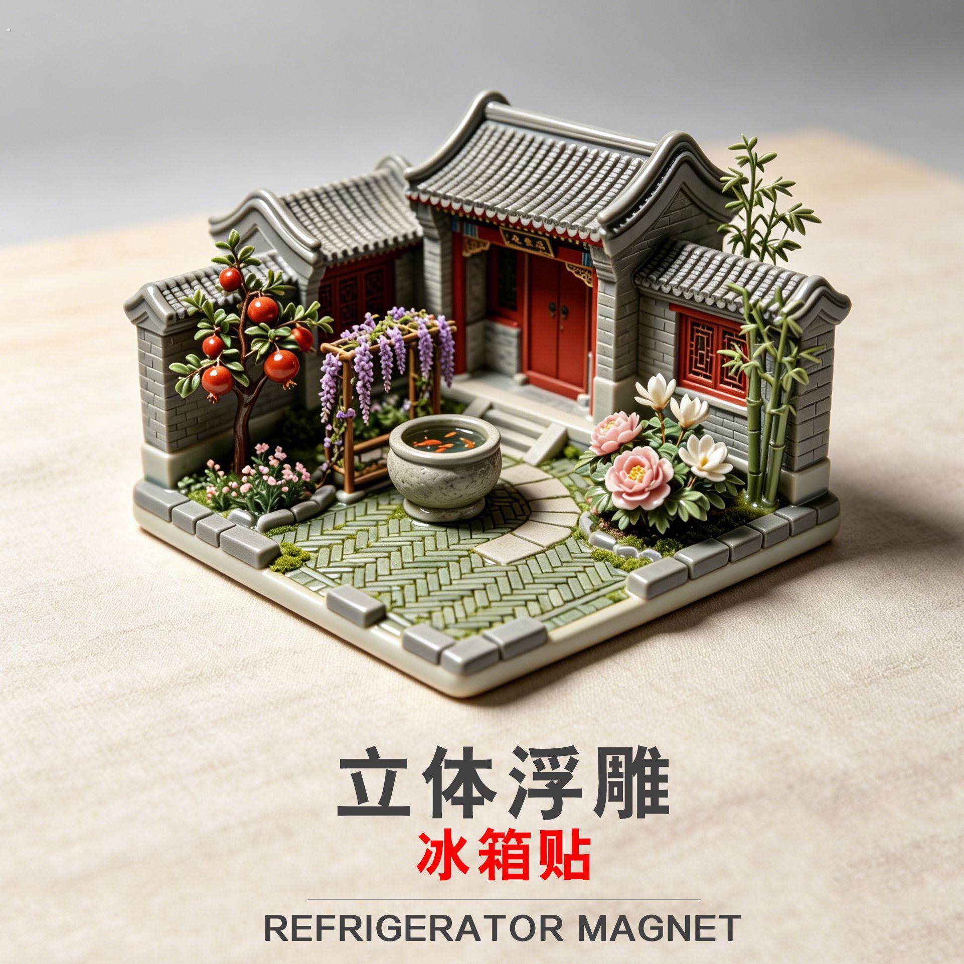 【中式庭院】立体浮雕树脂冰箱贴微观创意纪念收藏家居装饰磁吸贴