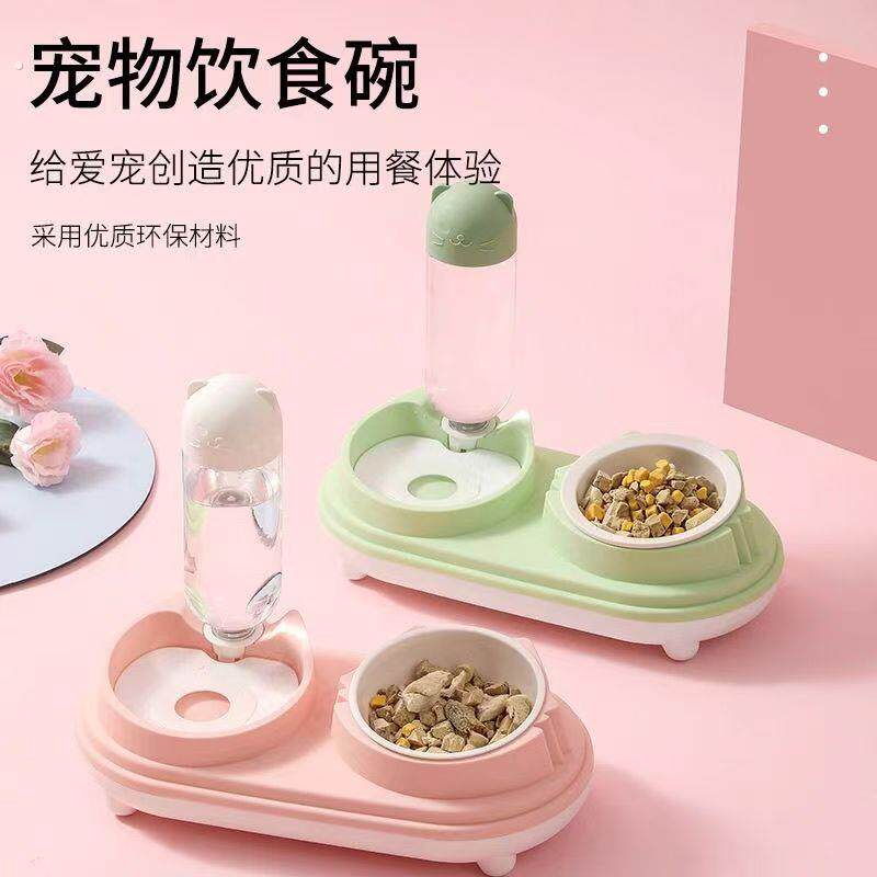 猫头双碗狗盆狗碗猫碗双碗自动饮水盆狗狗猫咪碗水碗饭盆宠物用品