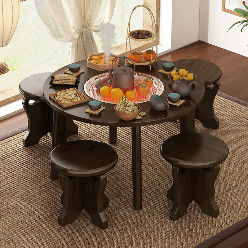 阳台折叠围炉煮茶桌家用实木庭院炭火烤火炉茶几茶台室内器具全套,住宅家具,茶几,淘宝优惠券,粉丝福利购,淘宝优惠卷