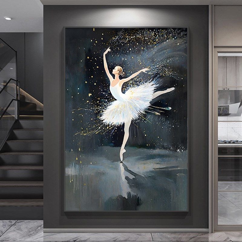 芭蕾舞女孩入户玄关装饰画新款沙发背景墙壁画高级肌理感落地画,家居饰品,现代装饰画,淘宝优惠券,粉丝福利购,淘宝优惠卷
