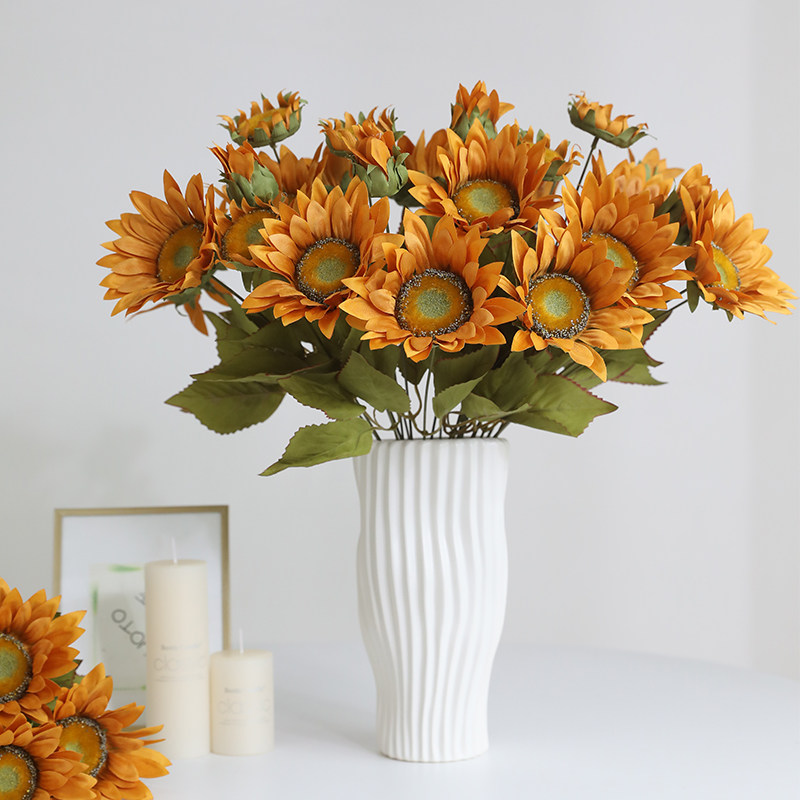 13头大向日葵仿真花束假花干花摆设高档客厅酒店餐桌装饰花卉摆件,家居饰品,仿真花/假花,淘宝优惠券,粉丝福利购,淘宝优惠卷