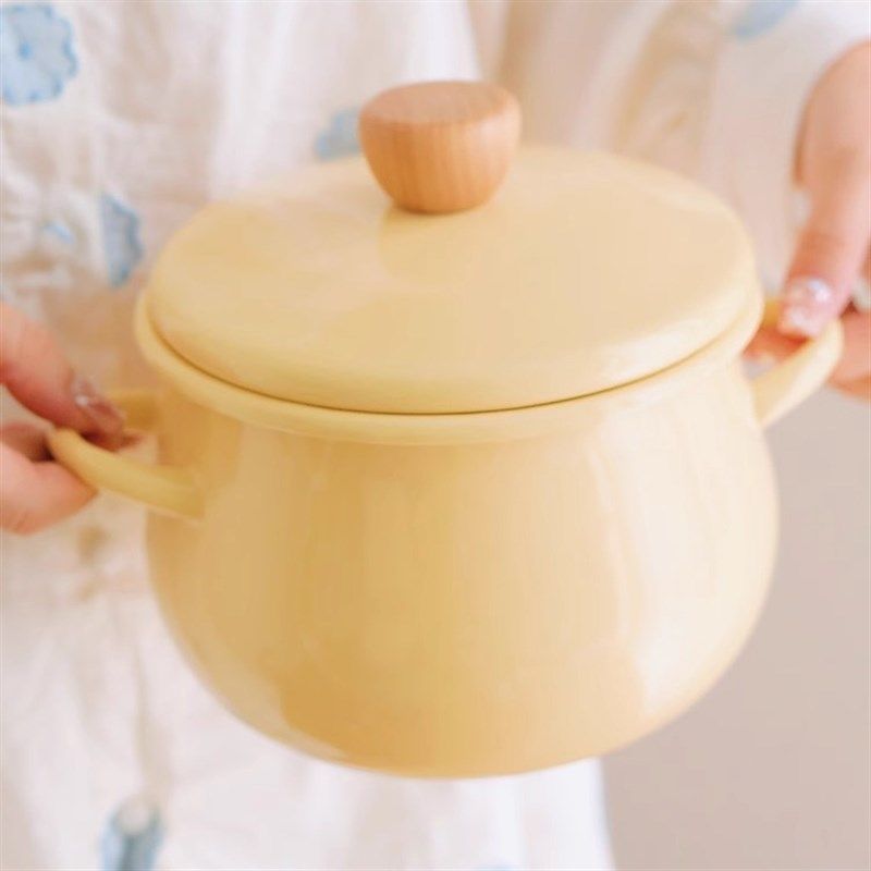 老麦【自制】奶乎乎搪瓷猪油罐泡面锅螺蛳粉汤锅油炸锅宝宝辅食锅,厨房/烹饪用具,汤锅/汤桶/卤肉桶,淘宝优惠券,粉丝福利购,淘宝优惠卷