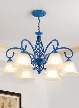 地中海吊灯客厅灯餐厅卧室灯田园风格蓝色灯饰灯具简欧铁艺工程灯