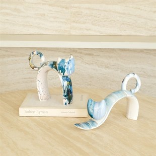 栀美家 创意窑变釉瓷猫咪桌面摆件酒柜茶几 客厅软装饰品样板间