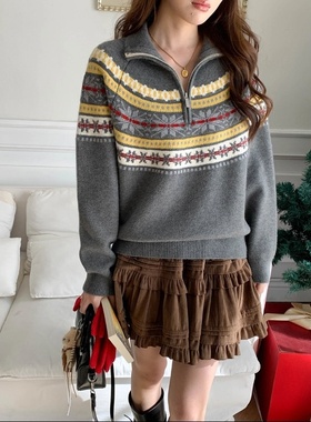 3th Morning 圣诞新年款 费尔岛提花半拉链针织衫毛衣ZY3796