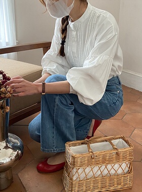 3th Morning 法式塔克温柔灯笼袖衬衫衣全棉韩系 ZY00792