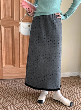 3th Morning 木耳边拼接爱心波点直筒A字毛呢半身裙ZY3780