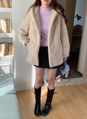 3th Morning 暖冬氛围感 保暖仿皮毛一体连帽毛毛外套ZY3781