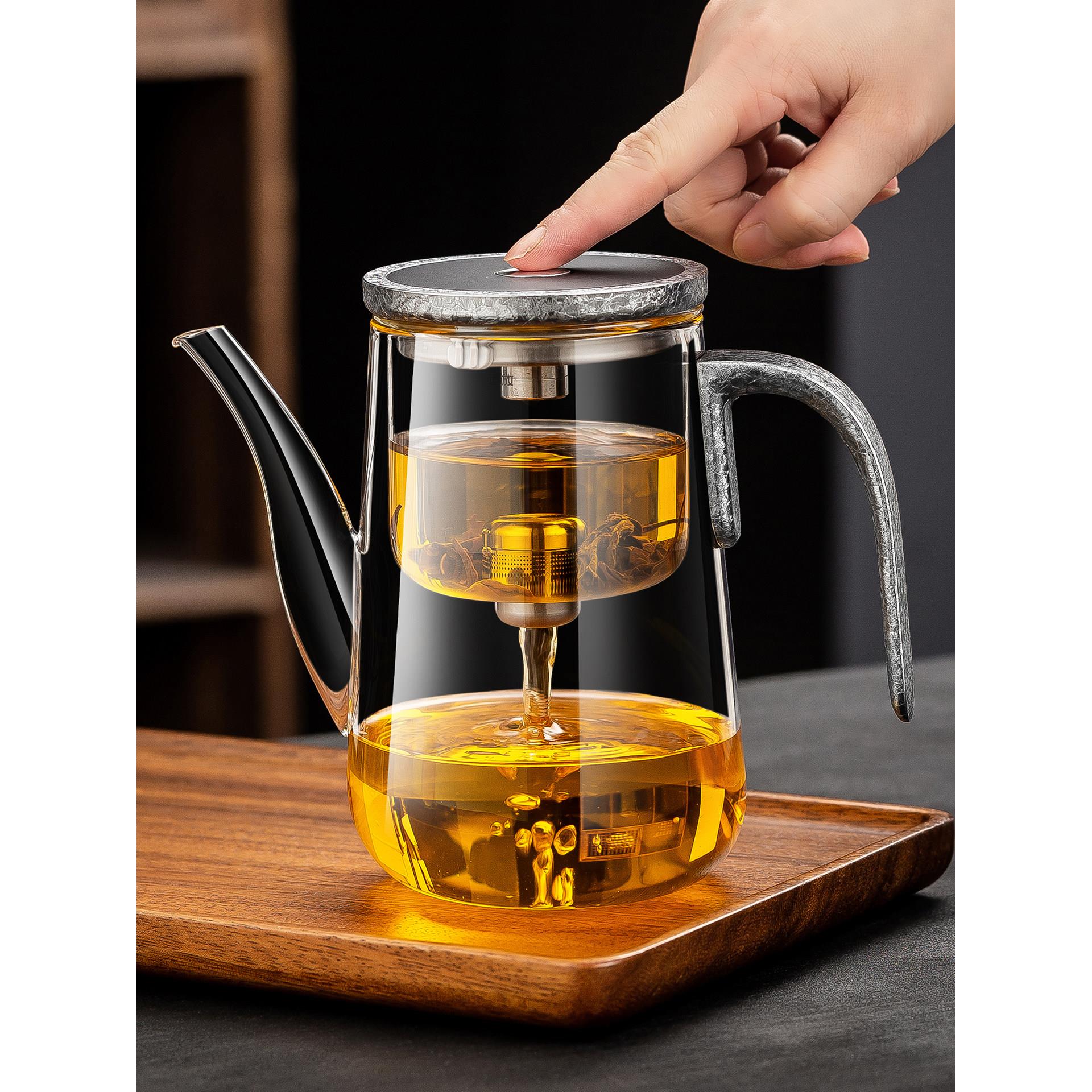 新款磁吸飘逸杯泡茶壶全玻璃内胆一键茶水分离过滤冲茶器高档沏茶
