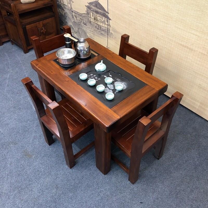 桌椅组合老船木茶桌家用中式套装一体喝茶几阳台小型实木彷古泡茶