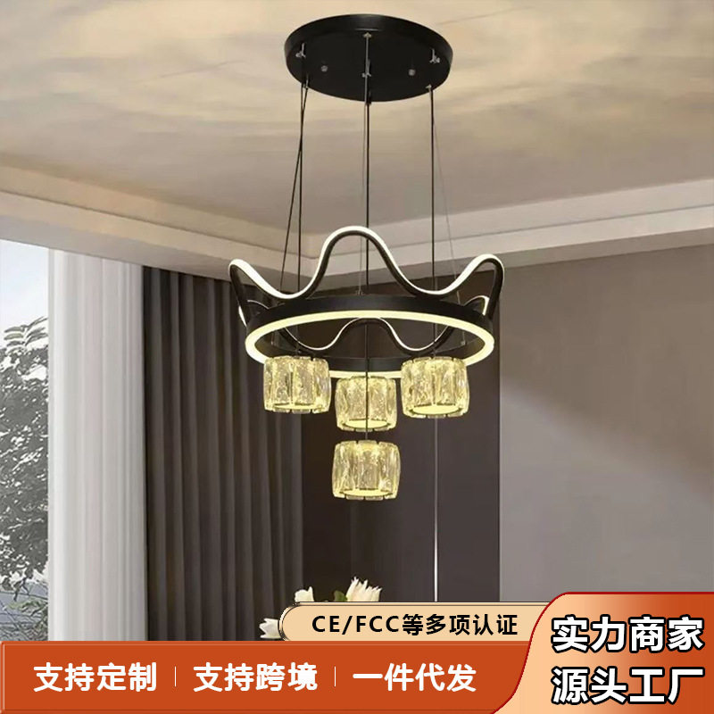 餐厅吊灯饭厅灯圆形现代简约家用 大气水晶餐桌餐吊灯led吧台个性