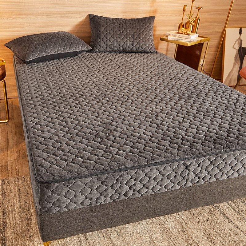 加厚牛奶水晶绒六面全包床笠单件席梦思床垫保护罩拉链式防滑床罩