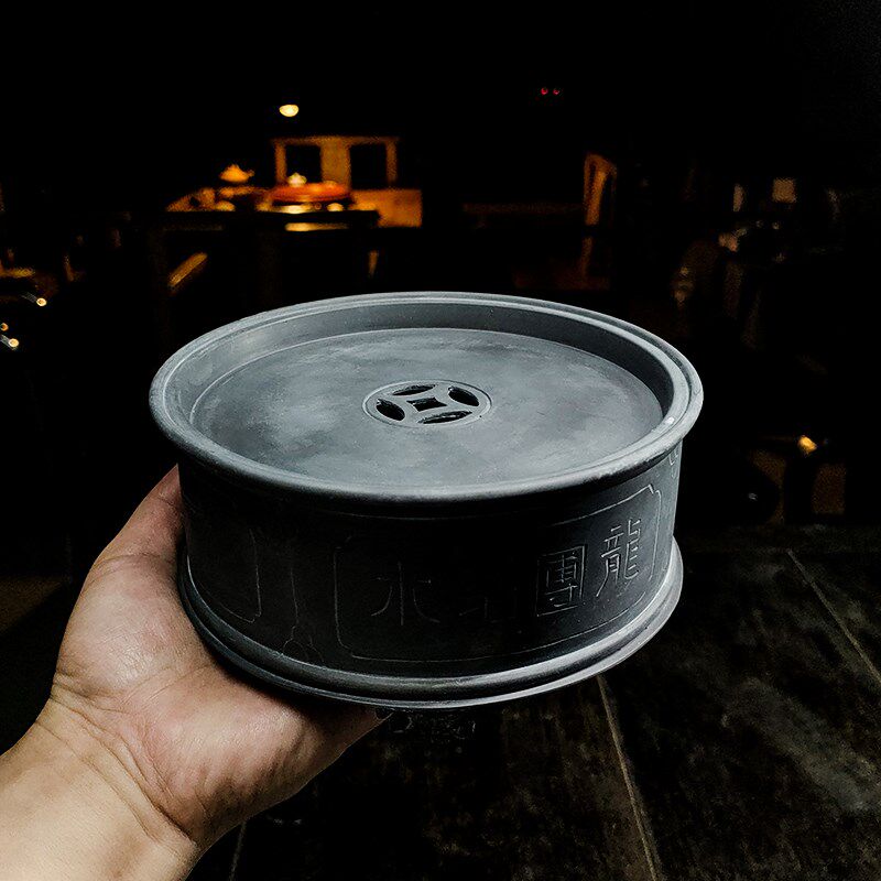 潮州工夫茶仿古锡茶船干泡盘小型茶台家用小茶台圆形茶盘蓄水干泡