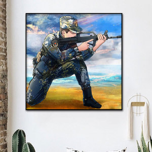 武警 军人兵哥哥 diy数字油画手绘填色减压房间装饰画 画画油彩画