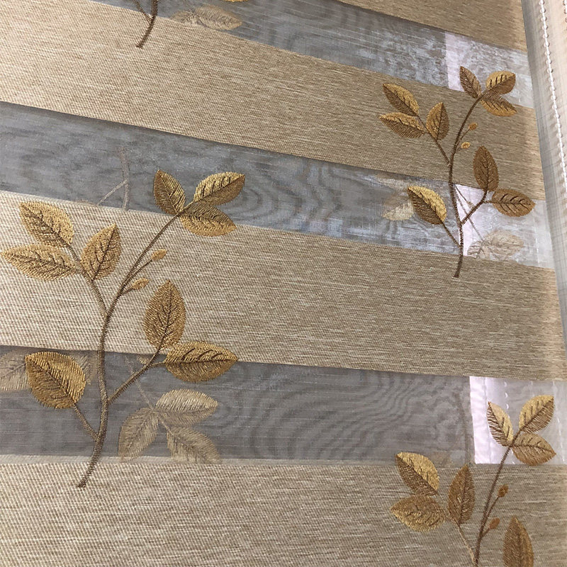树叶绣花窗帘百叶窗卷帘客厅卧室定制成品办公室免打孔提花柔纱帘