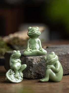 陶瓷小青蛙摆件茶台桌面茶宠茶玩家居庭院花园鱼缸造景装饰品摆设