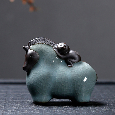 马上封侯拜相茶宠摆件陶瓷礼品大象猴子汝窑青瓷茶玩可养可爱招财