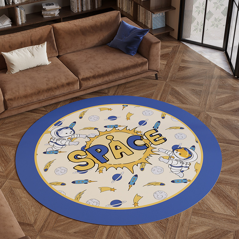 可爱圆形儿童房地垫免洗防水防滑垫子可擦洗卧室客厅防摔皮革地毯