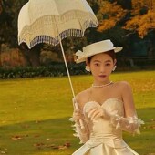 精致流苏蕾丝伞 长柄古董伞 复古赫本风法式 田园婚纱摄影主题道具