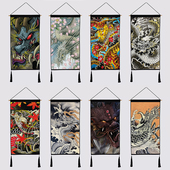 龙头纹身挂布刺青店挂毯细毛面料45 饰布 80cm客厅店背景布墙壁装