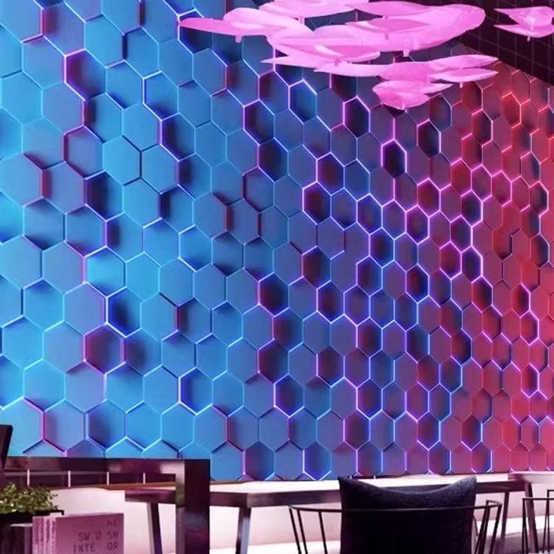 3D立体科技感前台背景墙纸赛博朋克电竞馆酒吧健身房几何KTV墙布