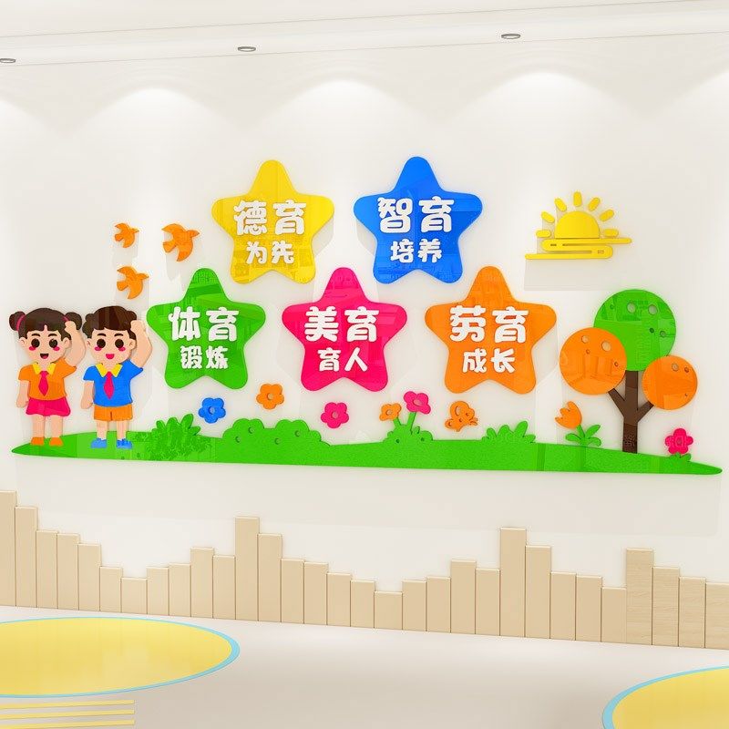 幼儿园德智体美劳传统美德墙贴纸画德育小学走廊过道文化墙面装饰,家居饰品,软装墙贴,淘宝优惠券,粉丝福利购,淘宝优惠卷