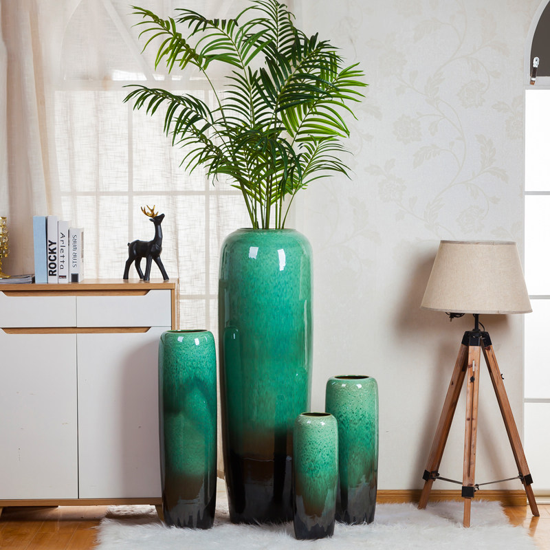 落地花瓶大号绿色客厅干花花艺现代家居亮釉中式陶瓷陶罐别墅摆件,家居饰品,花瓶,淘宝优惠券,粉丝福利购,淘宝优惠卷