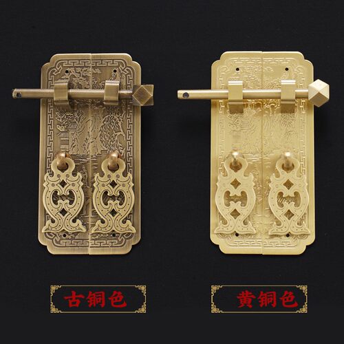 中式仿古纯黄铜拉手复古刻花直条把手衣橱书柜门红实木家具铜配件
