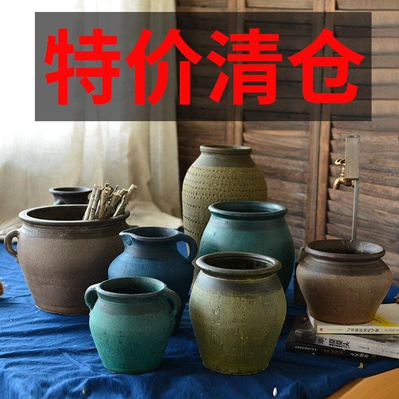 土罐子陶罐粗陶仿古高筒花盆干花复古花器花瓶土陶罐坛子插花摆件,家居饰品,花瓶,淘宝优惠券,粉丝福利购,淘宝优惠卷