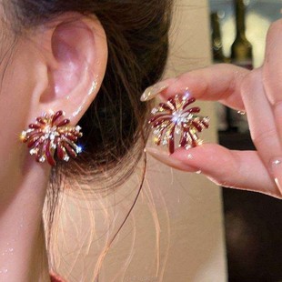 璀璨烟火耳钉女轻奢闪钻烟花耳环新款高级感精致圣诞节耳饰Y02